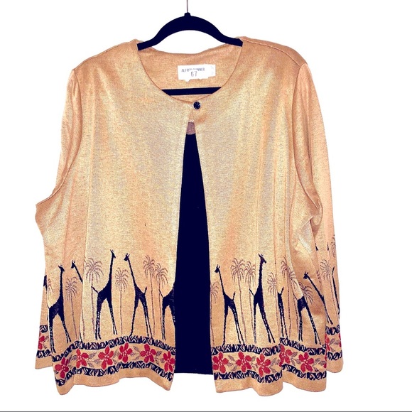 ALFRED DUNNER VINTAGE GIRAFFE 🦒 SWEATER CARDIGAN - Picture 1 of 2